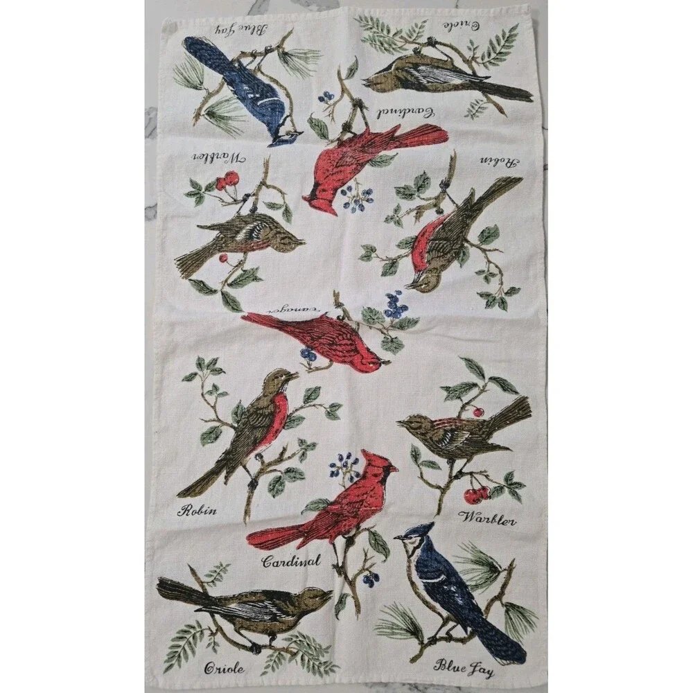 Vintage Linen Bird Tea Towels (1) 1973 Calendar And (1) Bird List